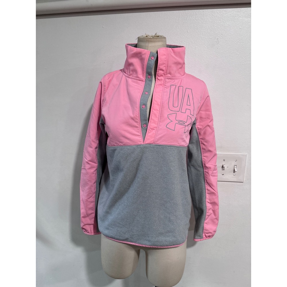 Under Armour Girls ColdGear Hybrid Fleece Snap Pullover Pink Grey YLG